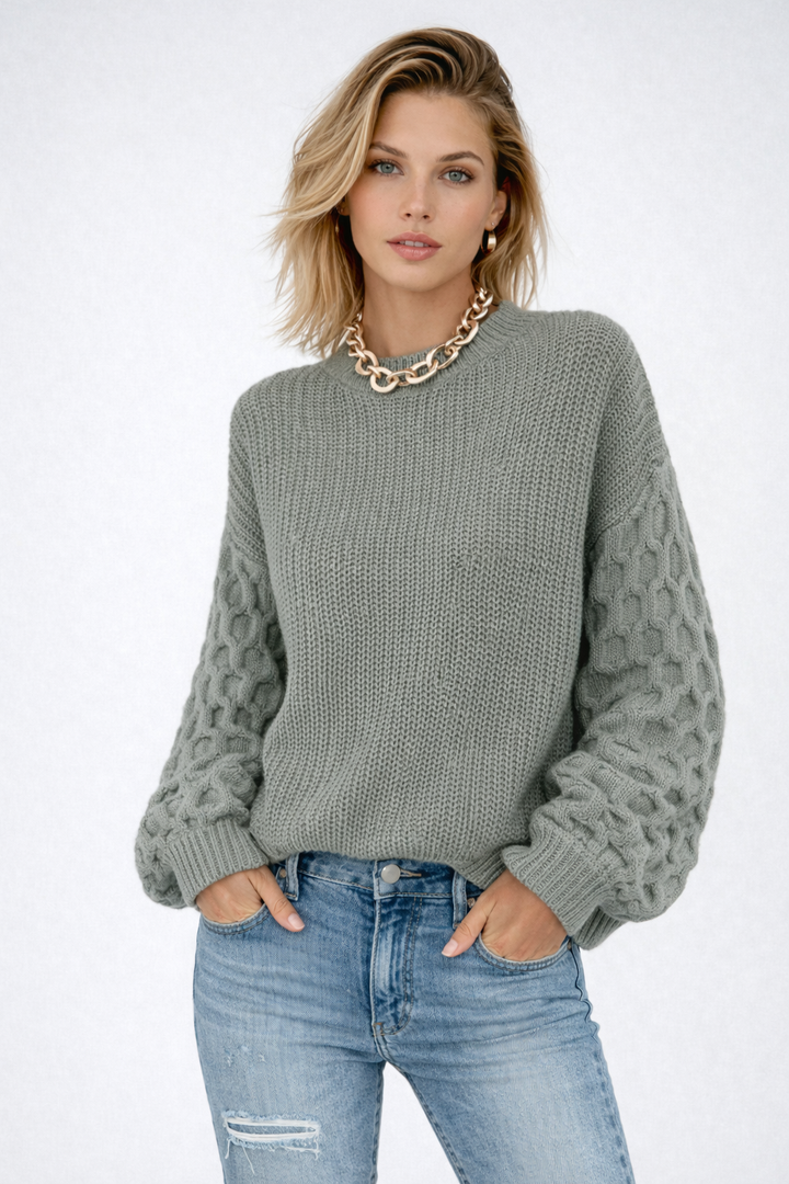 Women's cozy spring knit sweater, stylish pullover with comfortable fit. Perfect for casual wear.