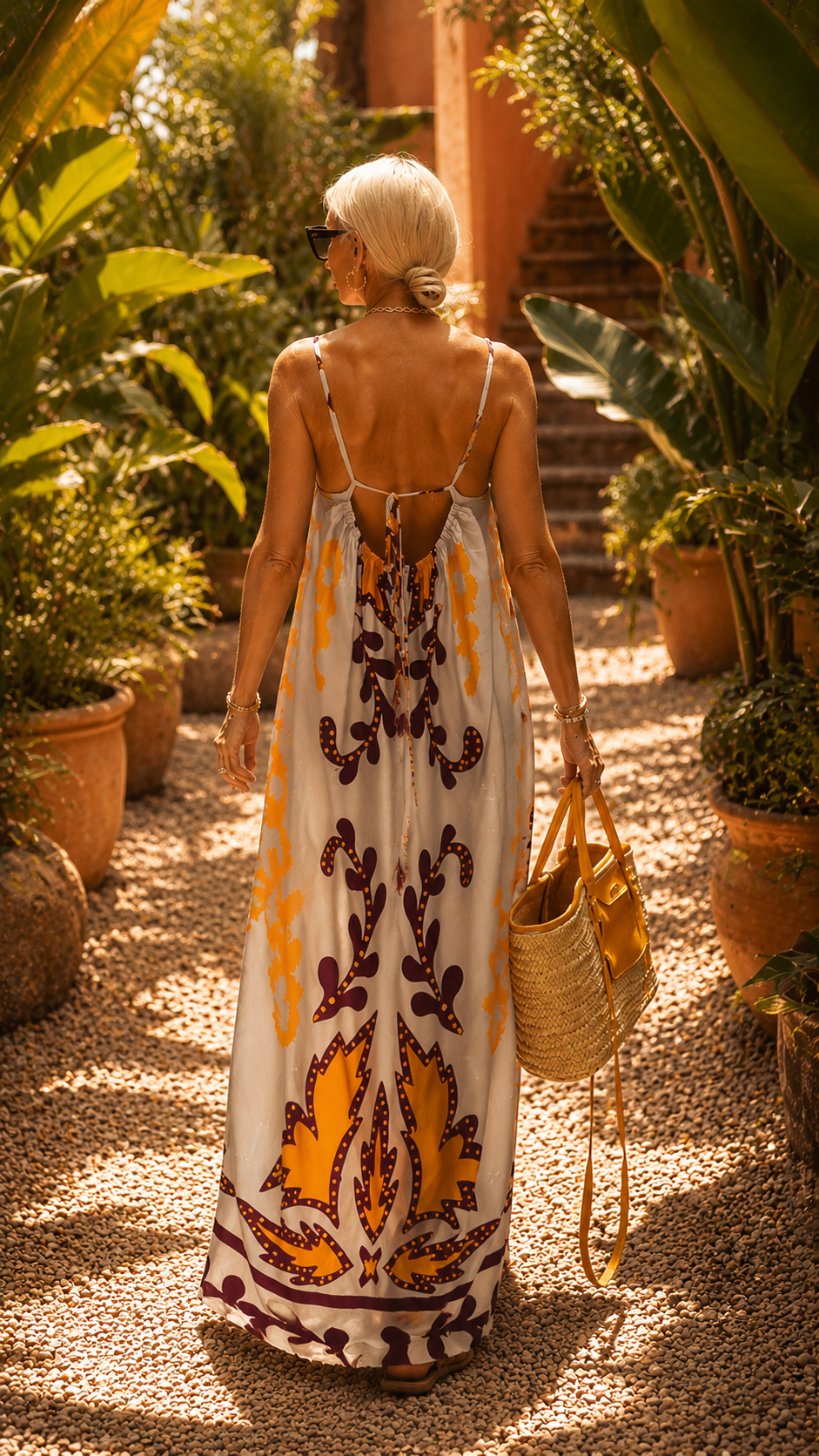 Stylish women's orange maxi evening dress, a chic option for summer holidays, resort wear, and formal events.