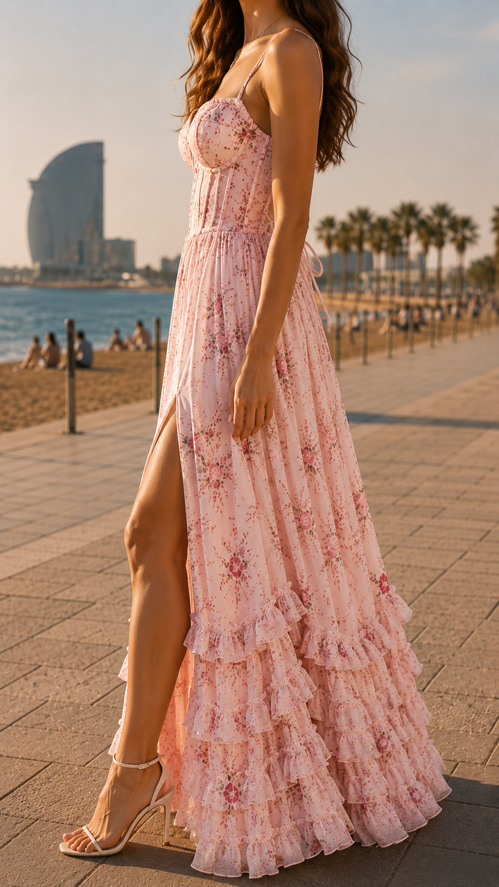 Women's romantic floral maxi dress, designed with an elegant slit & a comfortable, flowing silhouette.