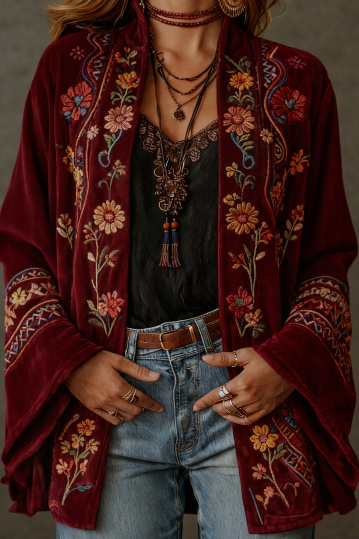 Elegant women's patterned cardigan with a distinctive Bohemian style, a versatile fashion statement.