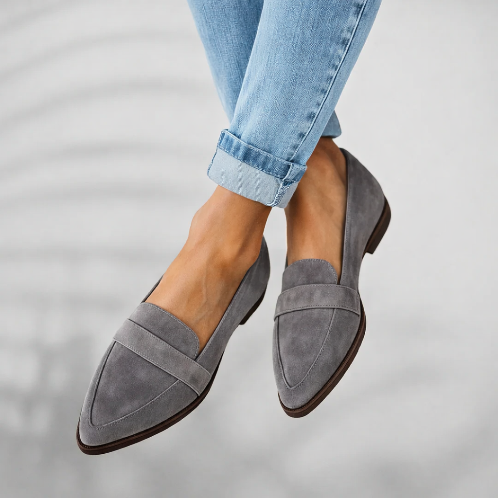 Comfortable women's slip-on loafers with orthopaedic cushioning, perfect for walking & casual style.