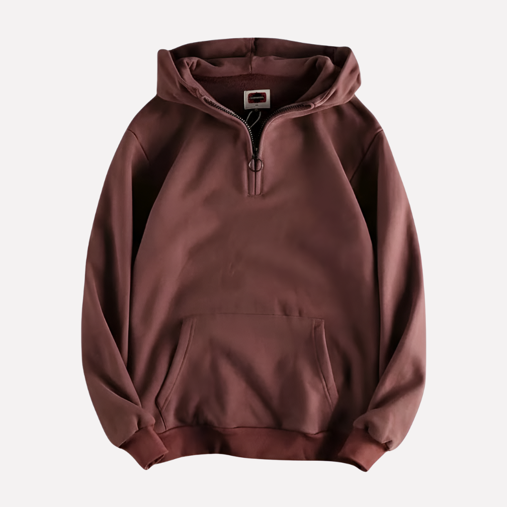 Men's casual half-zip hoodie in soft fabric, perfect for everyday comfort & versatile layering. Pullover style.