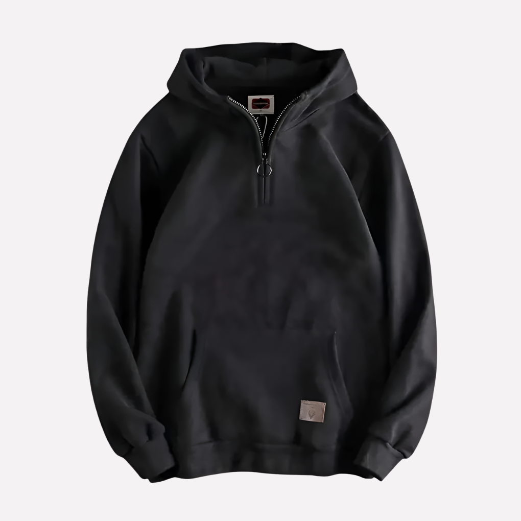 Stylish men's casual half-zip hoodie with adjustable hood, ideal for layering & everyday comfort. Pullover.