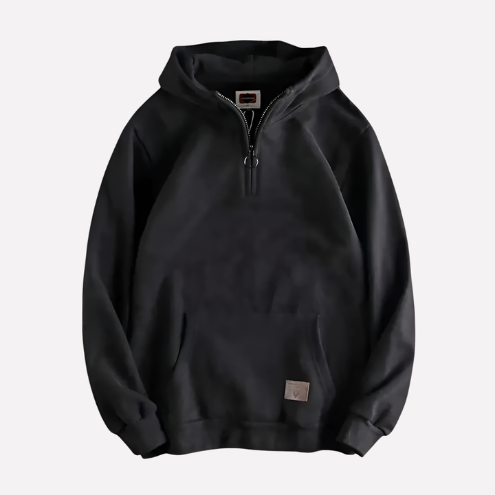 Stylish men's casual half-zip hoodie with adjustable hood, ideal for layering & everyday comfort. Pullover.