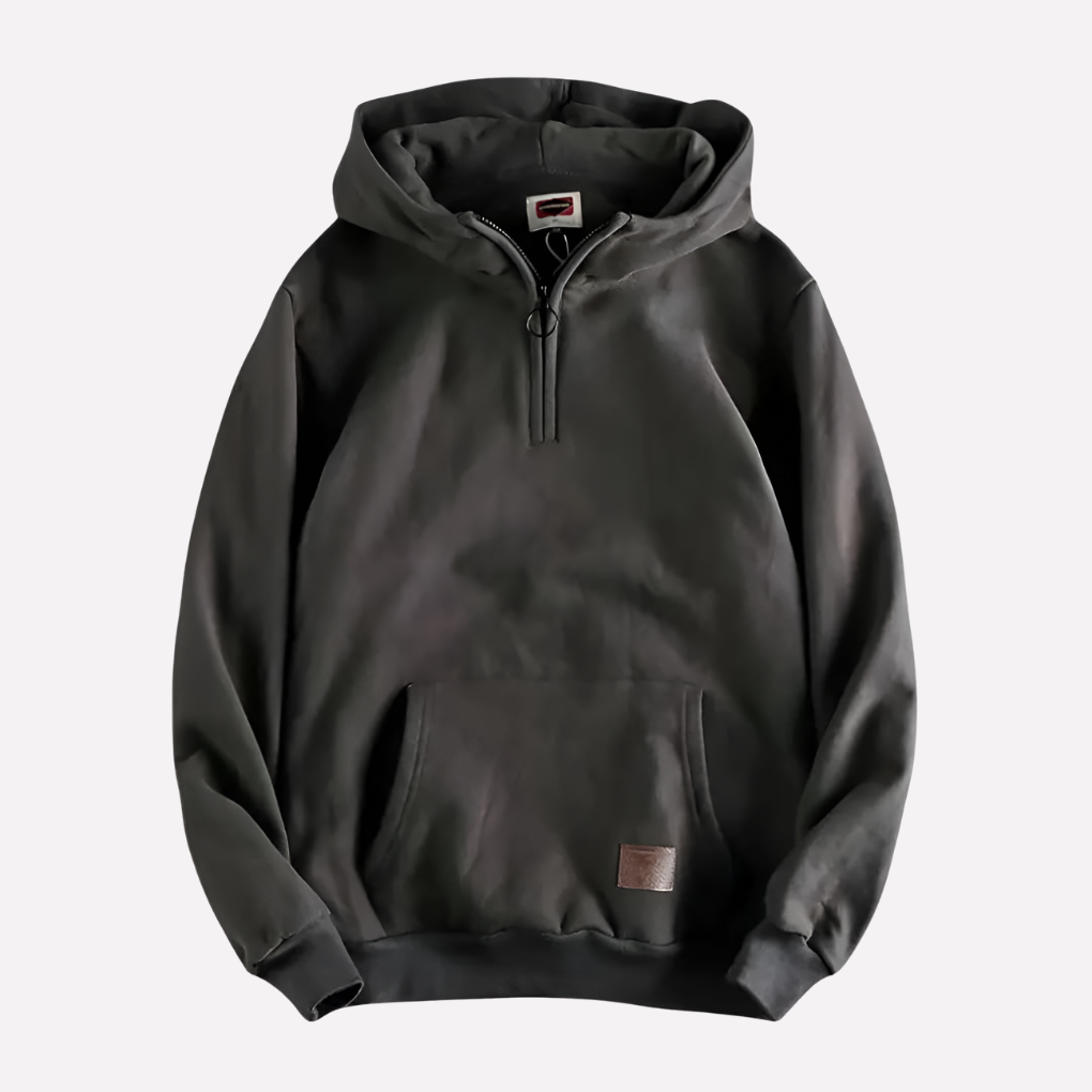 Soft men's casual half-zip hoodie, a comfortable pullover for everyday wear, active days, or versatile layering.