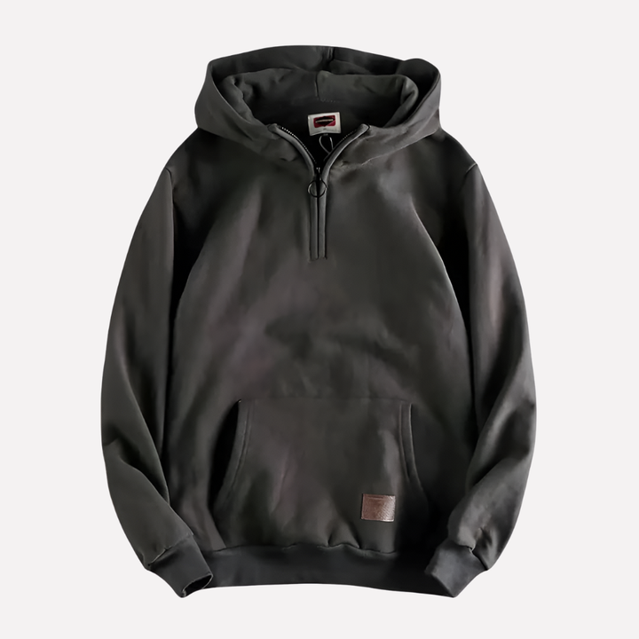 Soft men's casual half-zip hoodie, a comfortable pullover for everyday wear, active days, or versatile layering.