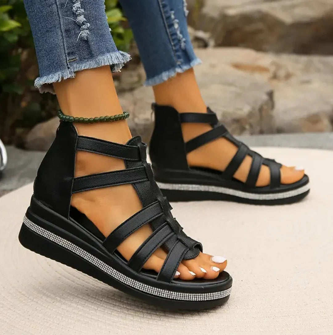 Versatile women's elegant wedge sandals, great for summer, evening, and party wear.