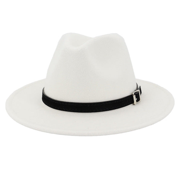 Men's Classic White Fedora Hat with Wide Brim, a stylish accessory for formal or casual wear. Adjustable men's fedora.