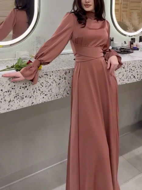 Elegant women's long sleeve maxi dress for winter, perfect for formal events, evening wear & chic parties.