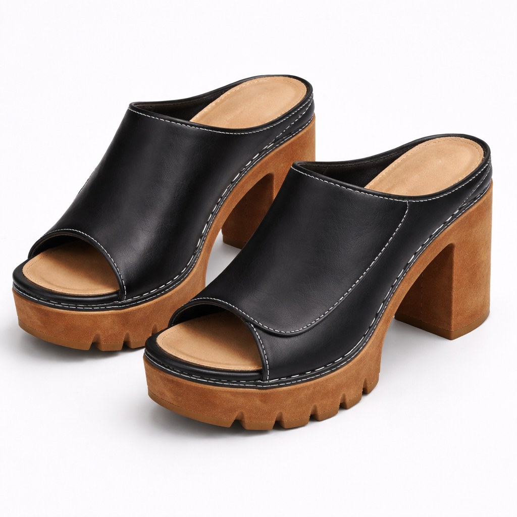 Elegant black women's platform dress heels, designed for a chic and stable walk at any event.