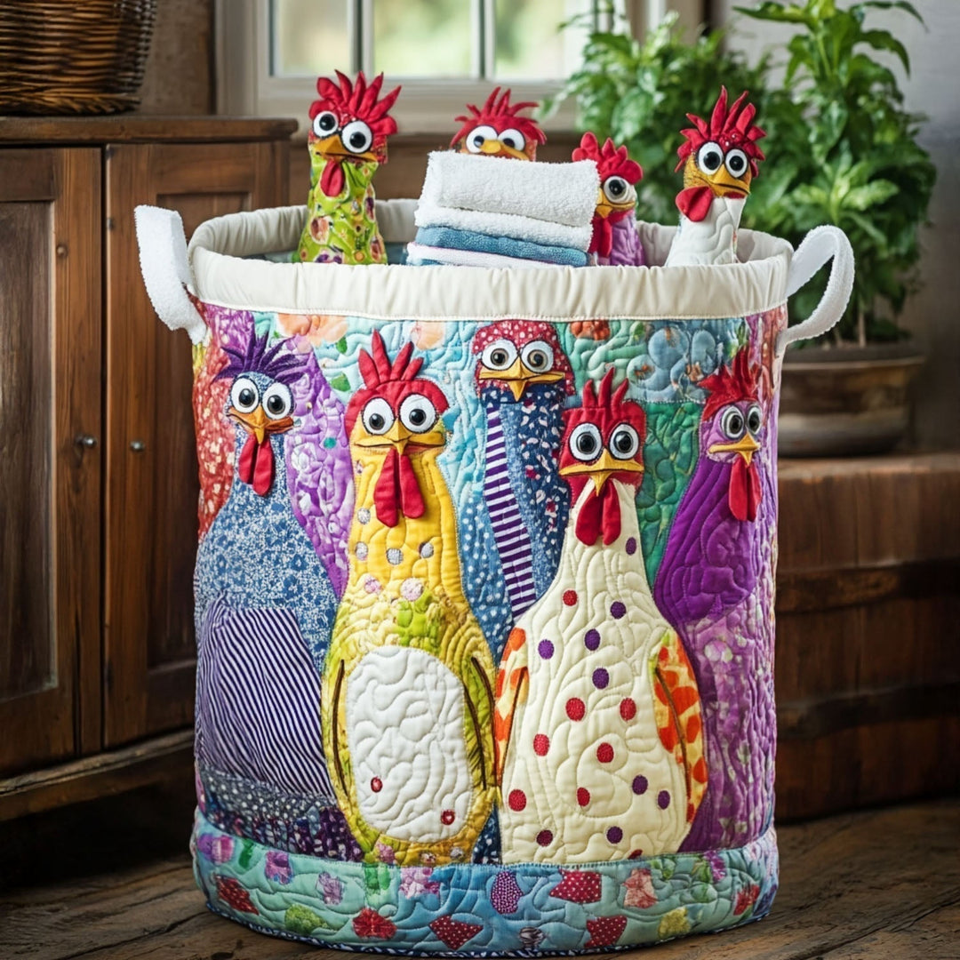 Stylish quilted fabric laundry basket for home organization. Perfect decorative storage for bedroom or bathroom.