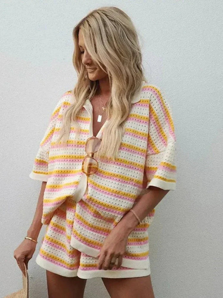 Women's stylish two-piece summer set, a comfortable and breathable co-ord holiday outfit.