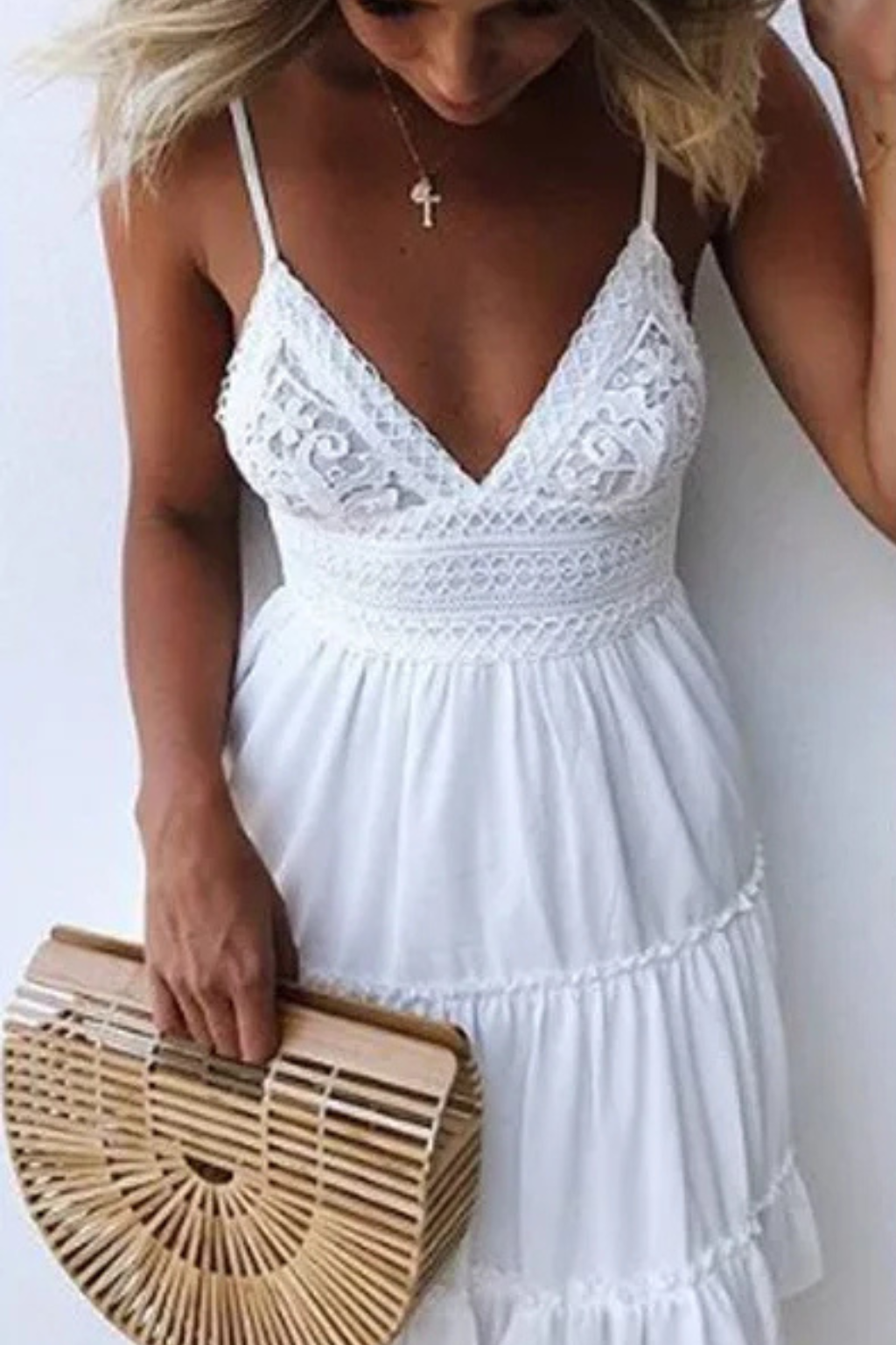 Perfect women's spaghetti strap sundress, mini length, open back, great for summer parties & events.