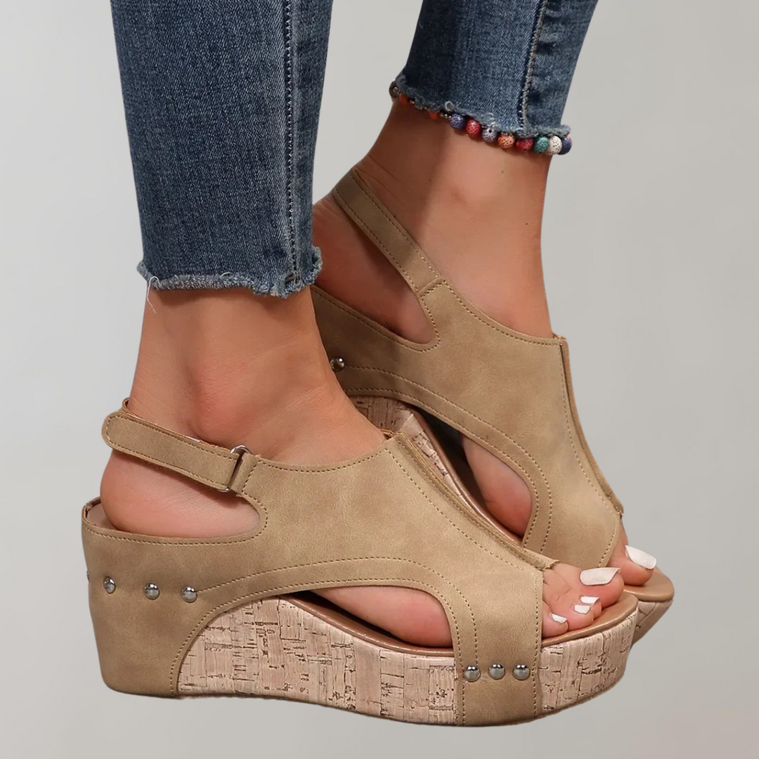 Modern women's comfortable high heel platform sandals, combining fashion with orthopedic support.