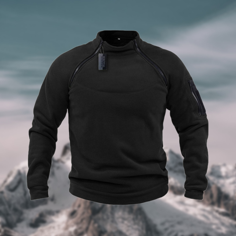 Men's mock neck quarter zip pullover sweater in tactical style, warm long sleeve for cold weather.