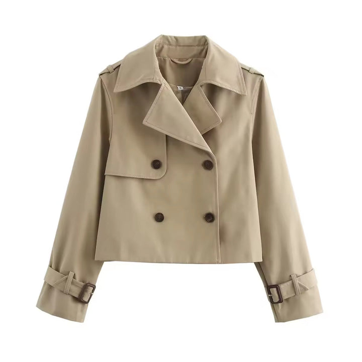Stylish women's cropped trench coat, a versatile jacket for spring, fall, and everyday chic fashion.