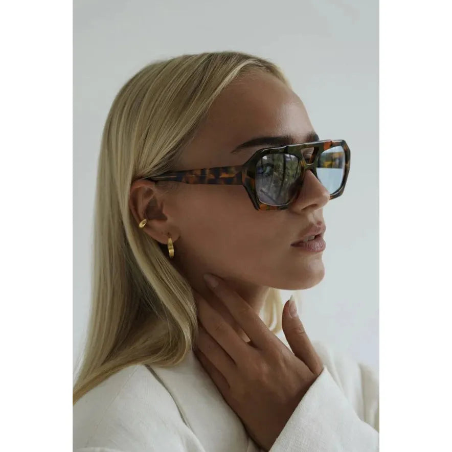 Stylish women's sunglasses in brown and blue, offering chic fashion eyewear with essential UV protection.