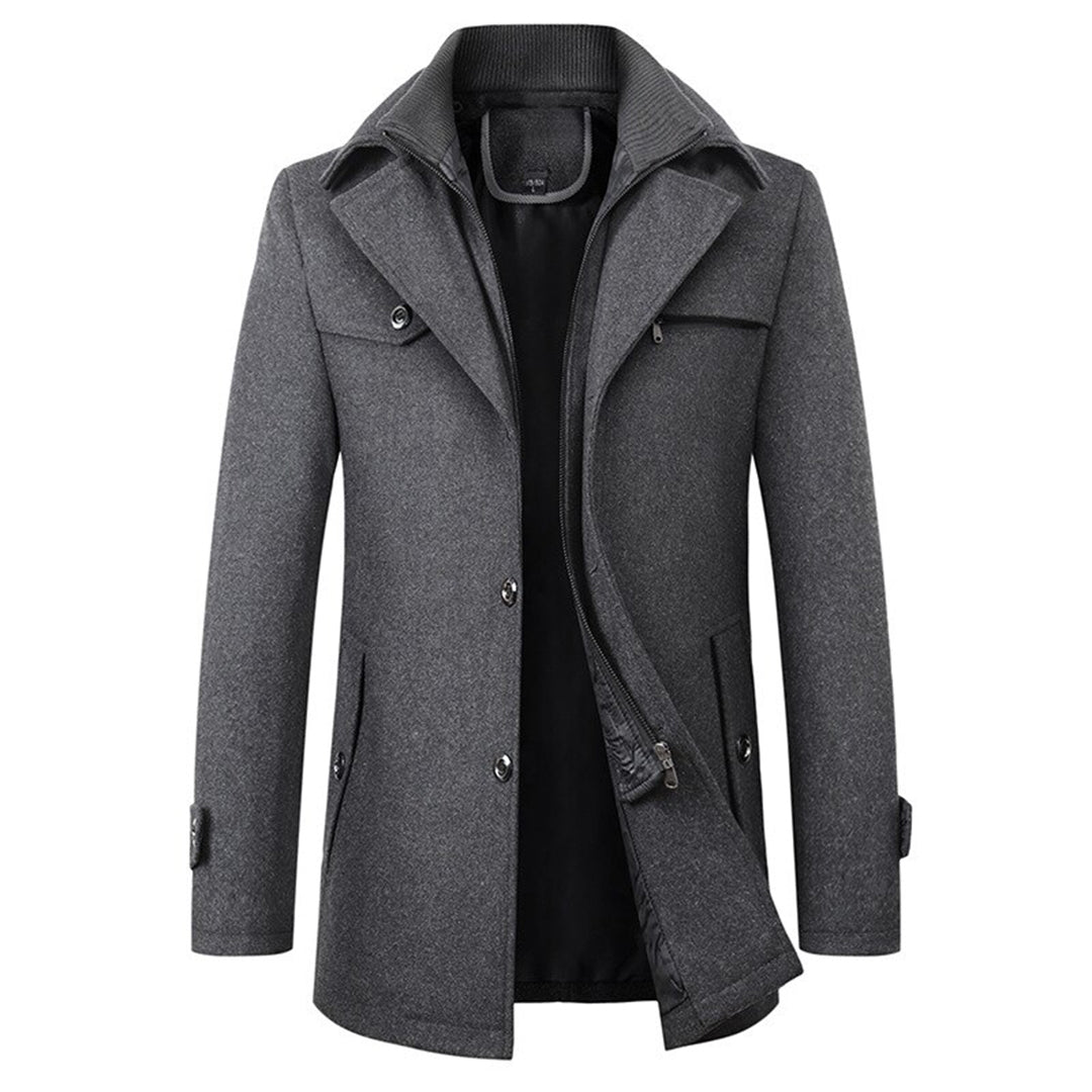 Classic men's long trench coat, a stylish and versatile outerwear piece for men's fashion and business casual looks.