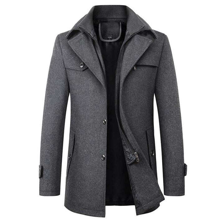 Classic men's long trench coat, a stylish and versatile outerwear piece for men's fashion and business casual looks.
