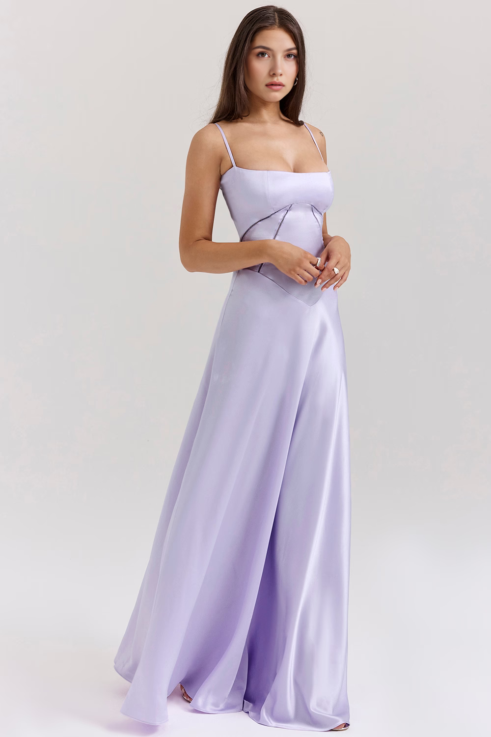 Lilac elegant bustier maxi gown, a charming women's special occasion dress.