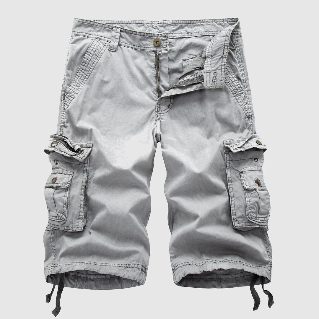 Durable knee-length cargo shorts for men, featuring multiple pockets, great for casual fashion.