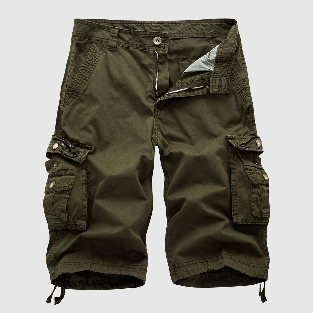 Men's durable casual cargo shorts, knee-length cut for everyday wear & multi-pocket utility.