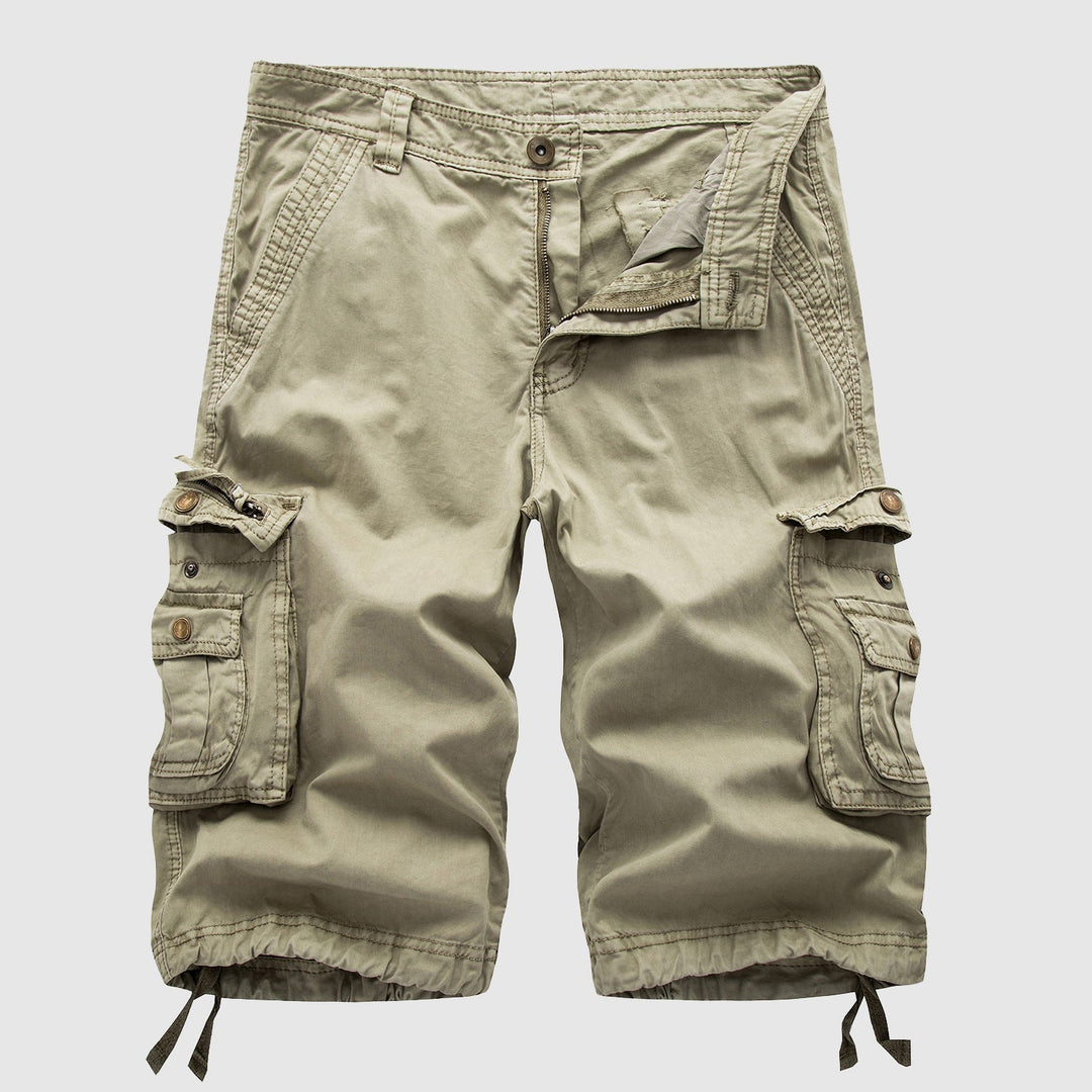 Blue men's cargo shorts, knee-length, perfect for summer casual wear and outdoor fun.