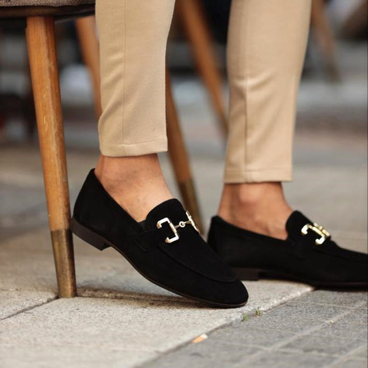 Classic men's horsebit loafers. Versatile slip-on dress shoes, perfect for smart casual, business, or formal outfits. Elegant.