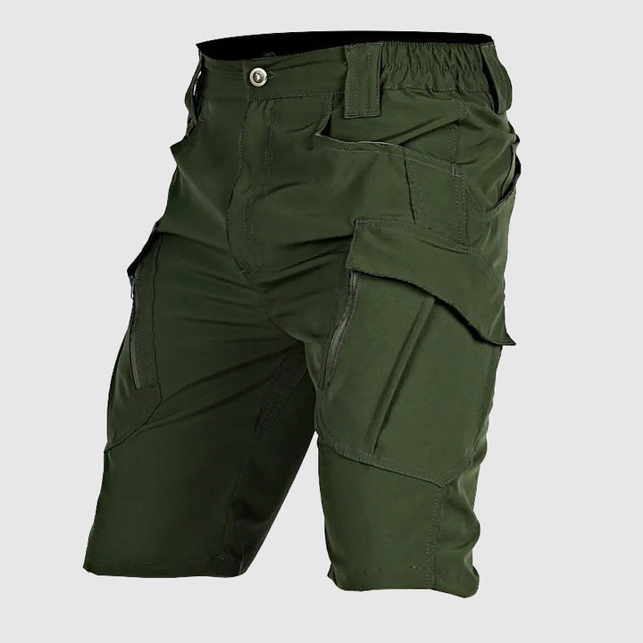 Rugged men's tactical cargo shorts, multi-pocket, ripstop fabric for outdoor & work utility.
