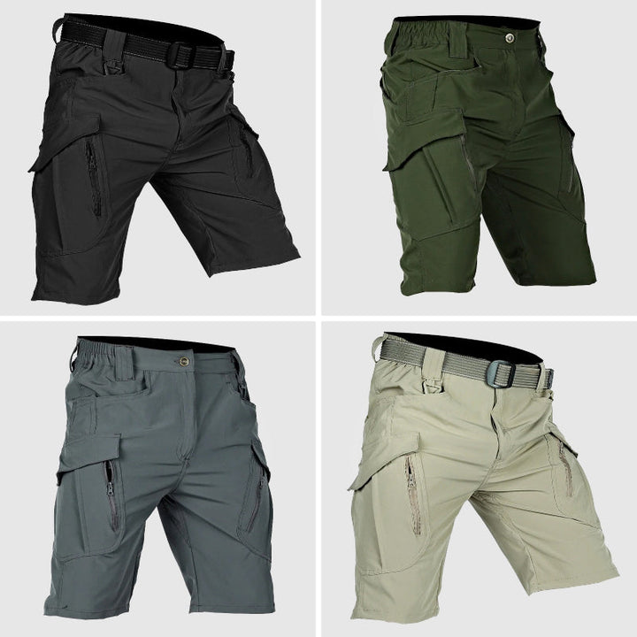 Versatile men's multi-pocket cargo shorts, tactical design, durable for adventure & daily wear.