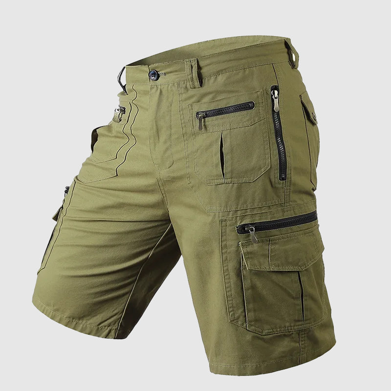 Durable men's knee-length cargo shorts, great for hiking, active wear & outdoor activities.