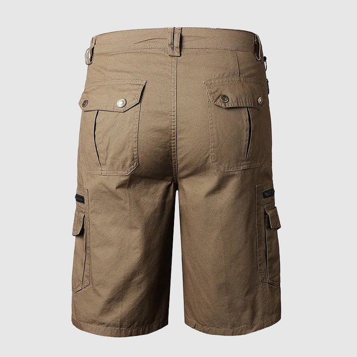 Rugged men's knee-length cargo shorts, built with multi-pockets for durability & outdoor adventures.