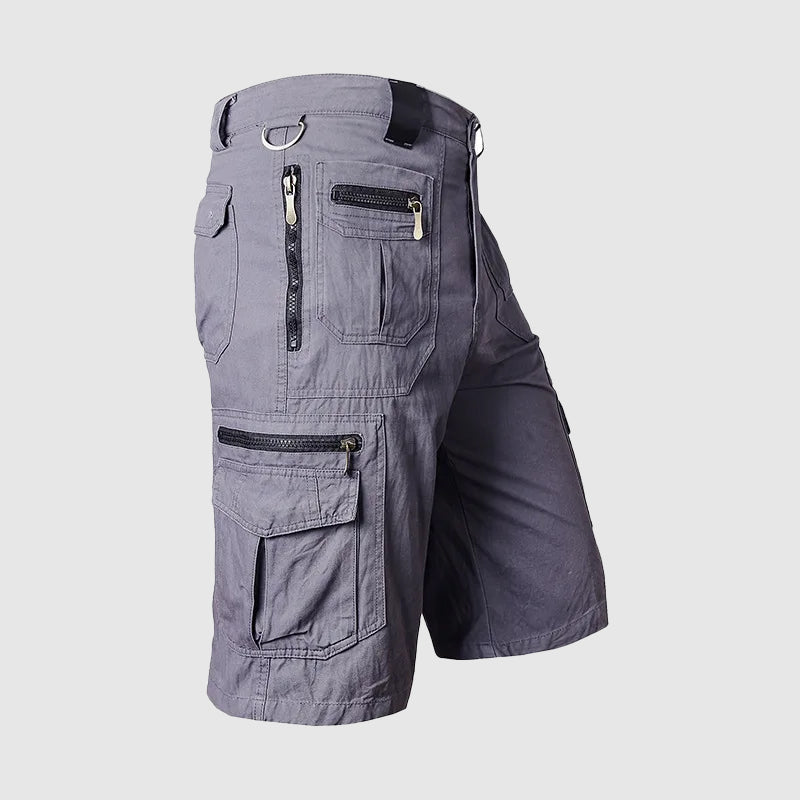 Stylish men's knee-length cargo shorts, multi-pocket & durable for casual outdoor summer fashion.