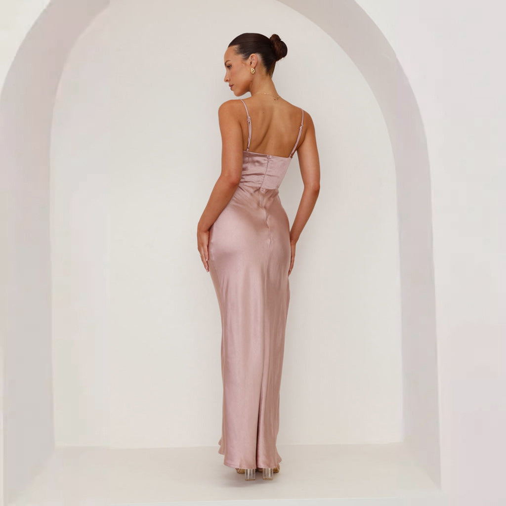 Chic women's pleated maxi dress, ideal for spring, summer & autumn elegant fashion.