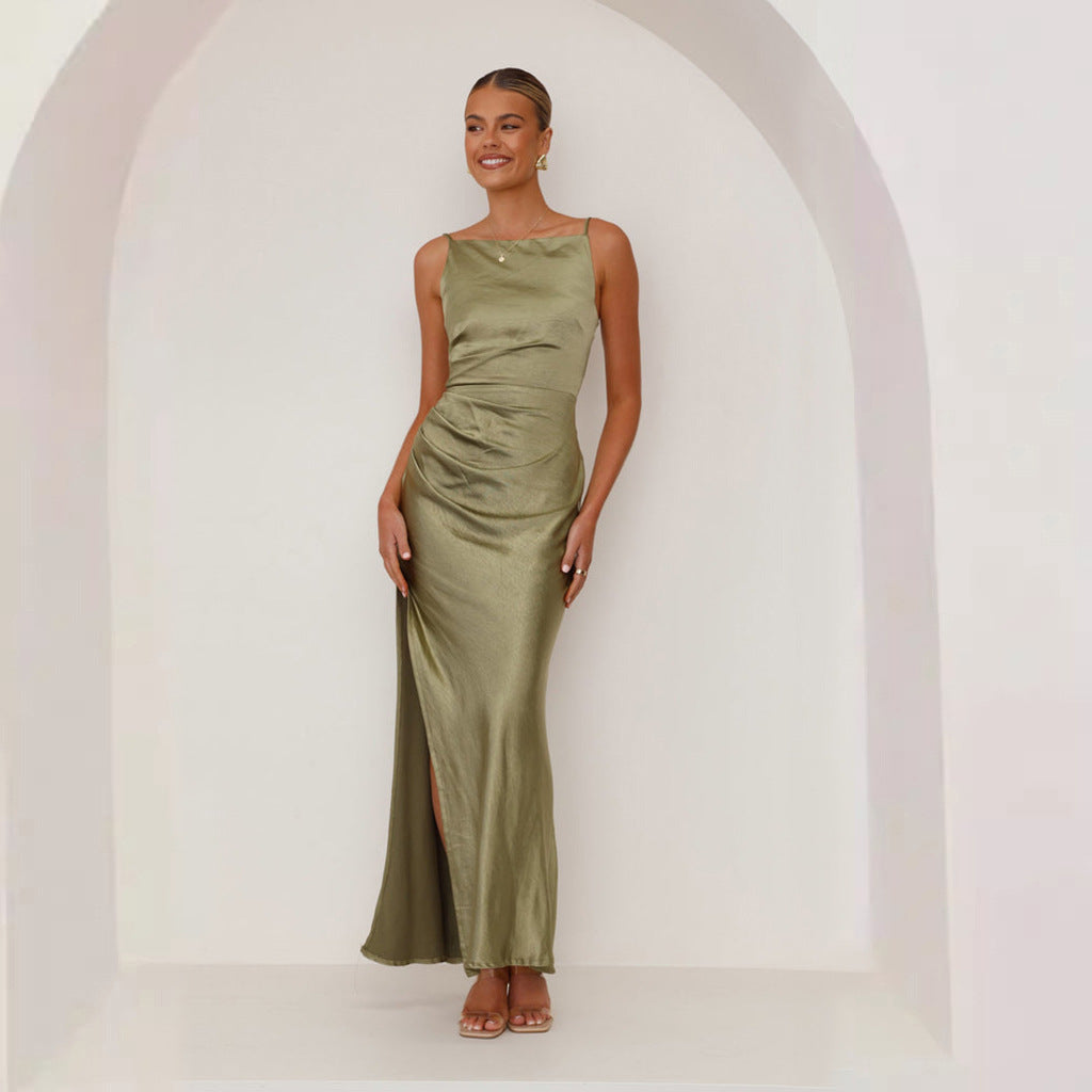 Sophisticated women's pleated maxi dress, perfect for formal events & timeless elegance.