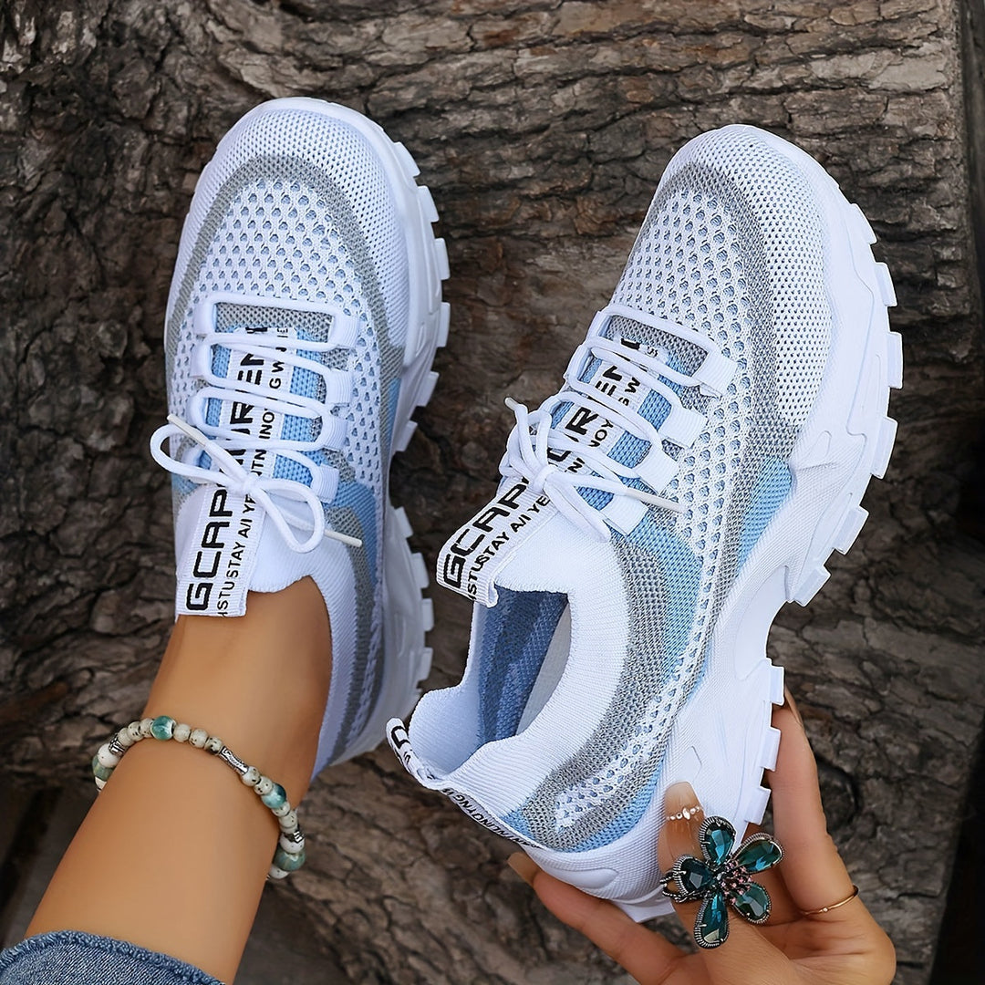 Turquoise comfortable women's sneakers with non-slip sole, ergonomic design for foot pain relief & support.