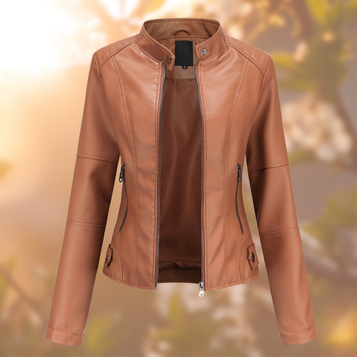 Fashionable women's chic moto style jacket, adding a modern edge to any outfit. Everyday fashion essential.