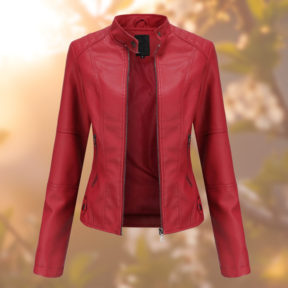 Chic women's moto style jacket, a versatile elegant coat offering a modern edge for stylish everyday wear.