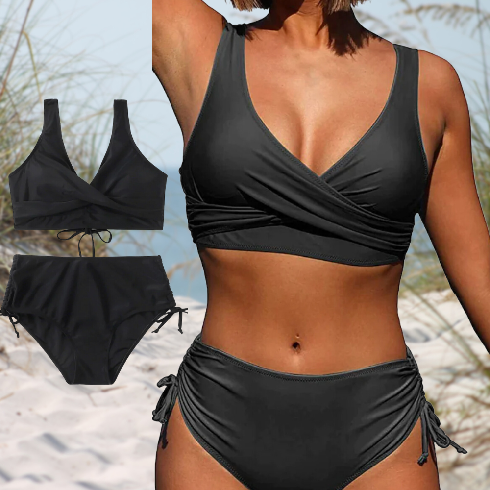 Fashionable women's two-piece bikini set; stylish top & bottom. Essential summer swimwear for beach & pool.