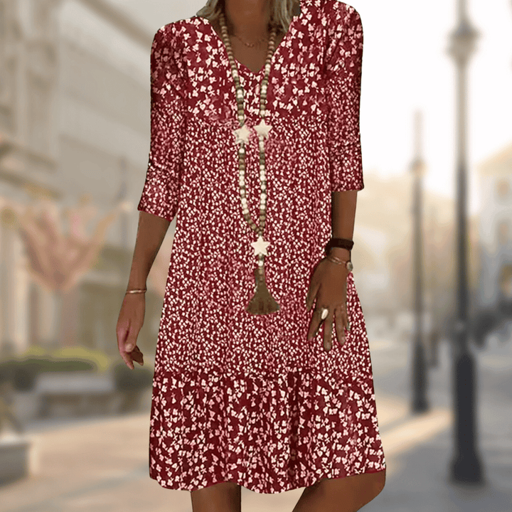 Elegant women's floral print maxi dress, ideal for spring & summer, offering effortless casual style.