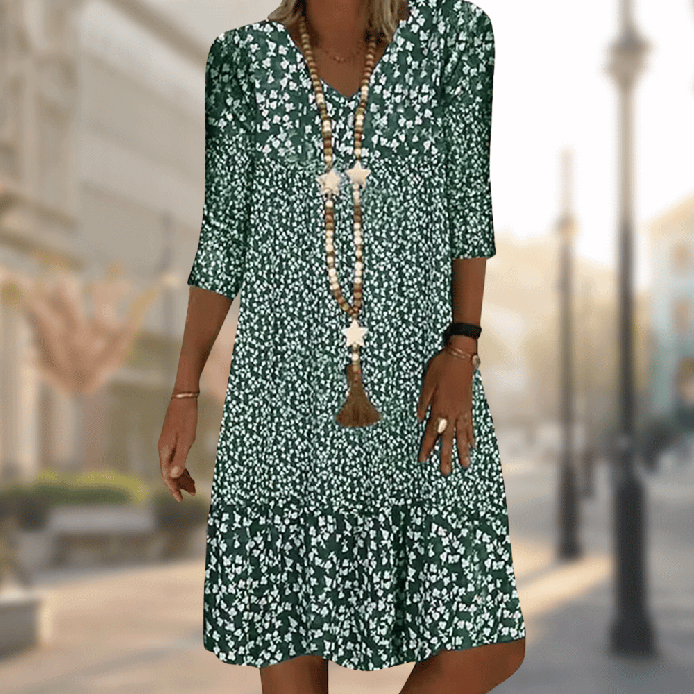 Stylish women's printed maxi dress for everyday, spring, or summer fashion. A comfortable & versatile casual dress.