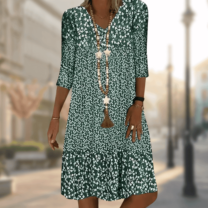 Stylish women's printed maxi dress for everyday, spring, or summer fashion. A comfortable & versatile casual dress.