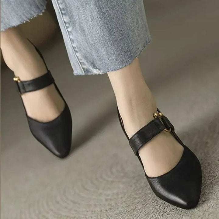 Black orthopaedic slingback heels for women, ensuring all-day comfort & elegant workwear style.
