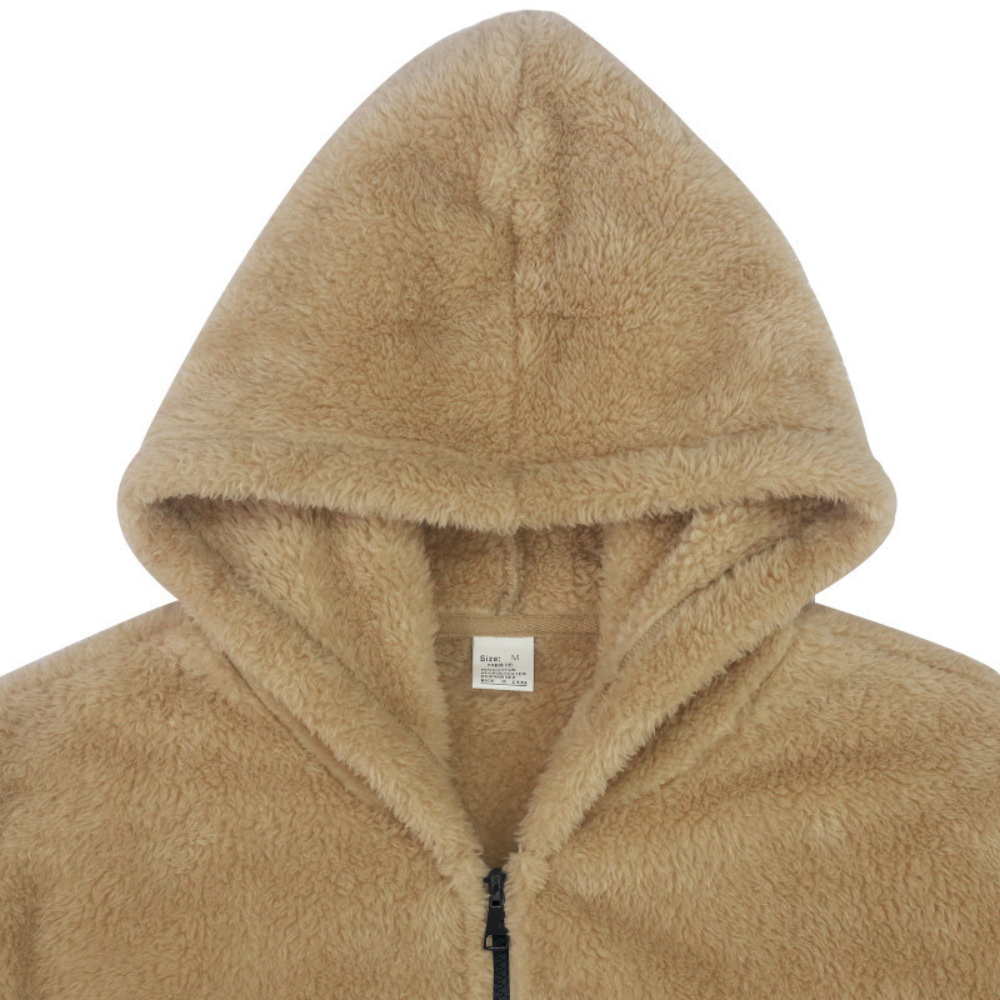 Navy men's hooded winter jacket, practical and warm zip-up outerwear for cold weather comfort.
