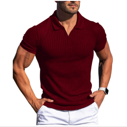 Burgundy men's breathable summer polo shirt, short sleeve, perfect for casual fashion & effortless comfort.