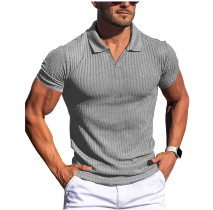 Black men's stylish summer polo shirt, breathable short sleeve for comfortable everyday wear & smart casual style.