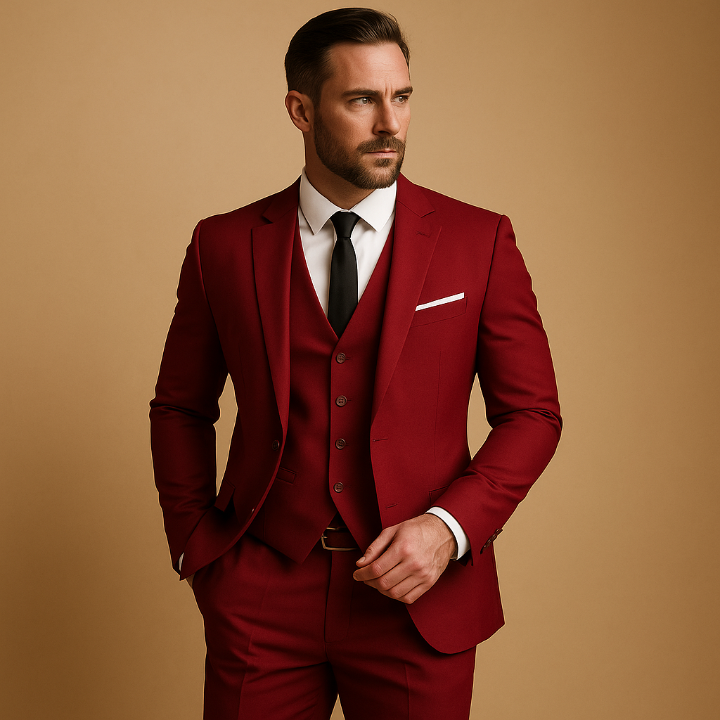 Complete men's tailored slim fit suit in light gray, offering a sharp, modern silhouette for special occasions.