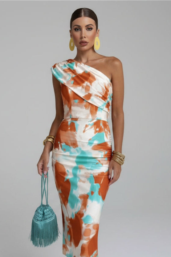 Women's vibrant colorful flowy dress, offering effortless style for summer, parties, or vacation.