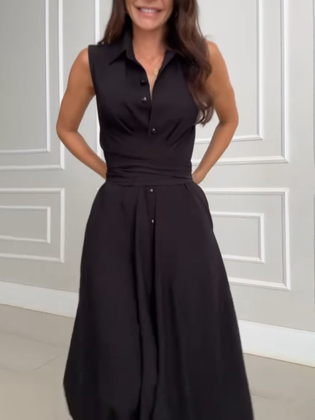 Flattering elegant midi dress with a tie waist, a versatile women's outfit for office or casual.