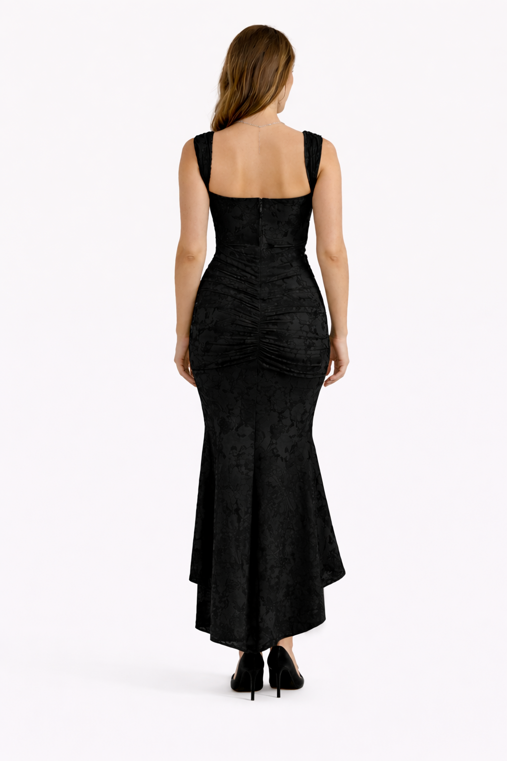 Sleek women's cowl neck midi slip dress, offering an elegant & flattering silhouette for any special event.